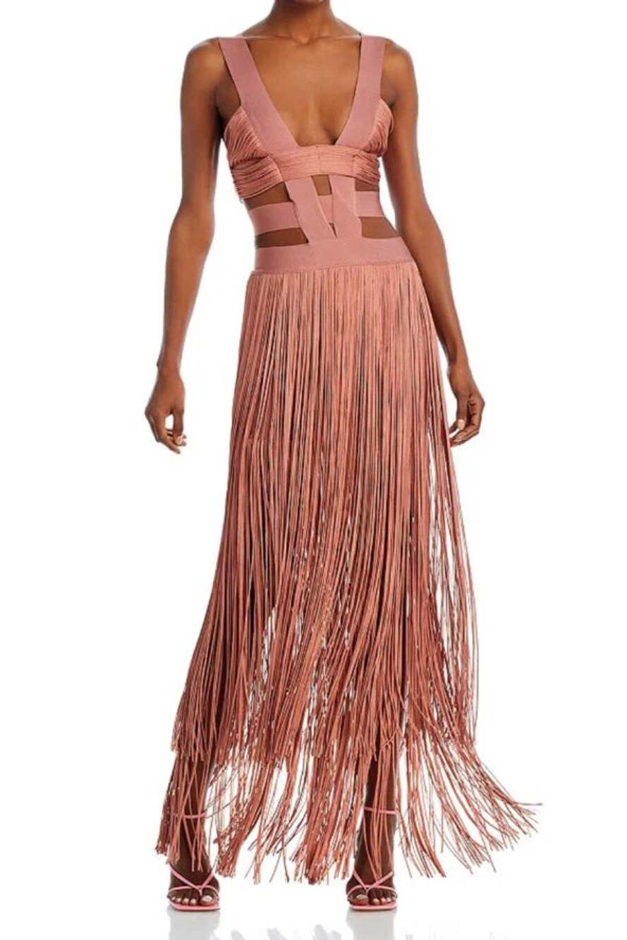 Herve Leger Rose Fringe Gown